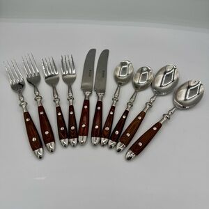 Vintage Sabatier Wood Handle Flatware set French Bistro Cutlery 2 place Settings